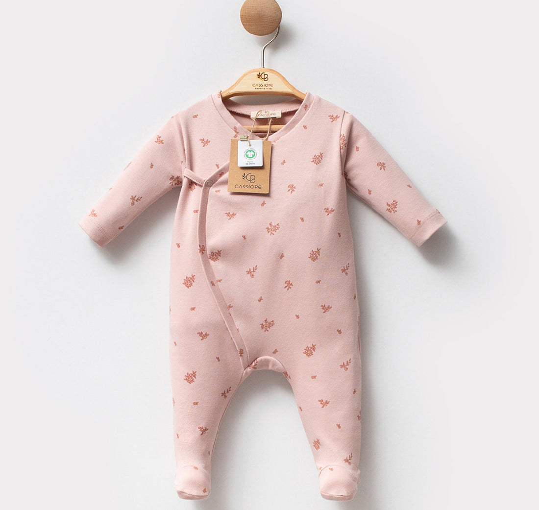 GOTS Certified, OEKO-TEX Certified, Organic Baby Girl Floral Patterned 0-6 Months Overalls