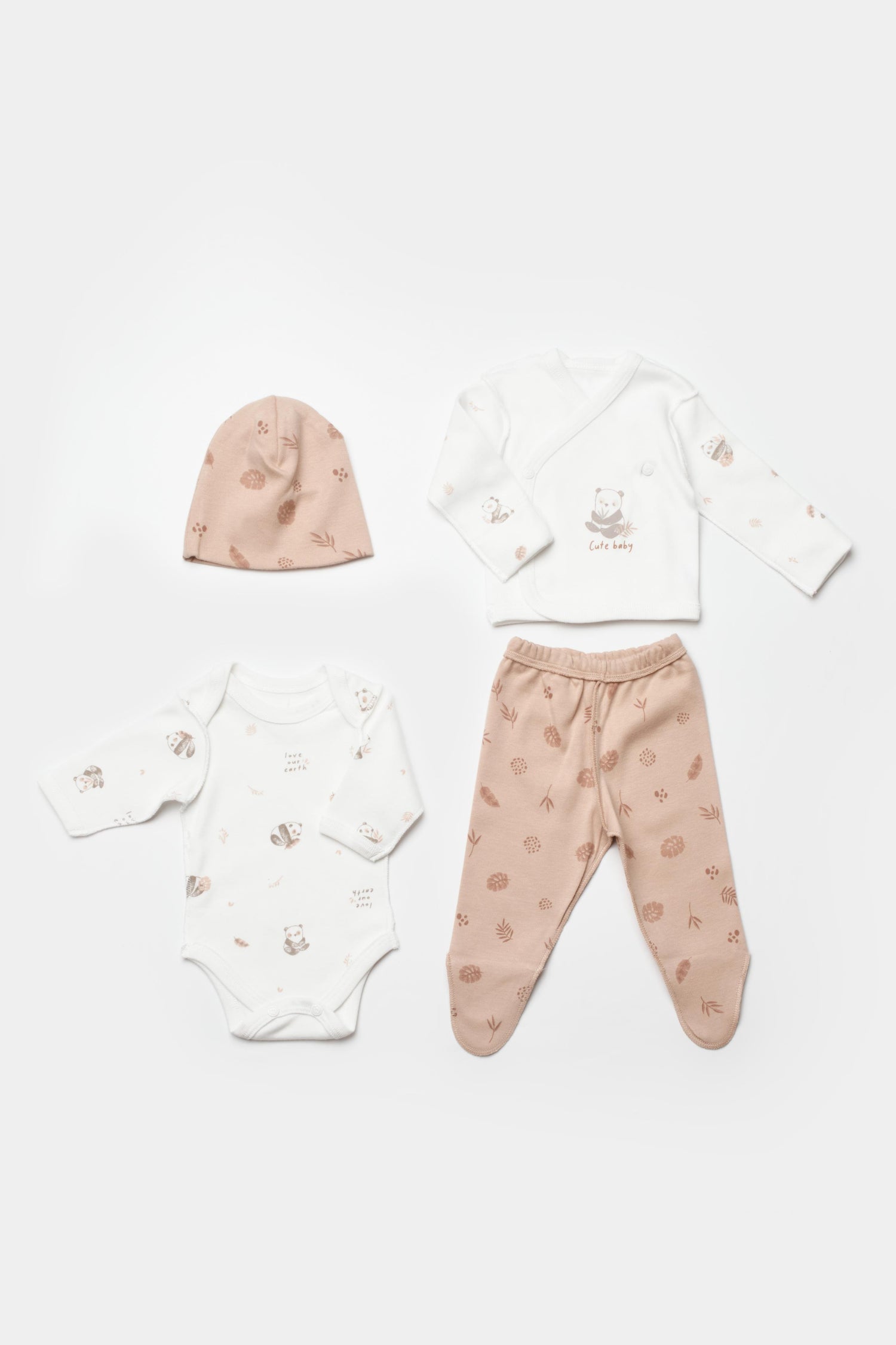 GOTS sertifikalı, organik pamuklu Save The Earth temalı prematüre unisex 4’lü bebek takımı – tulum, body, şapka ve zıbın içerir. Yenidoğanlar için yumuşak ve nefes alabilir kumaş.