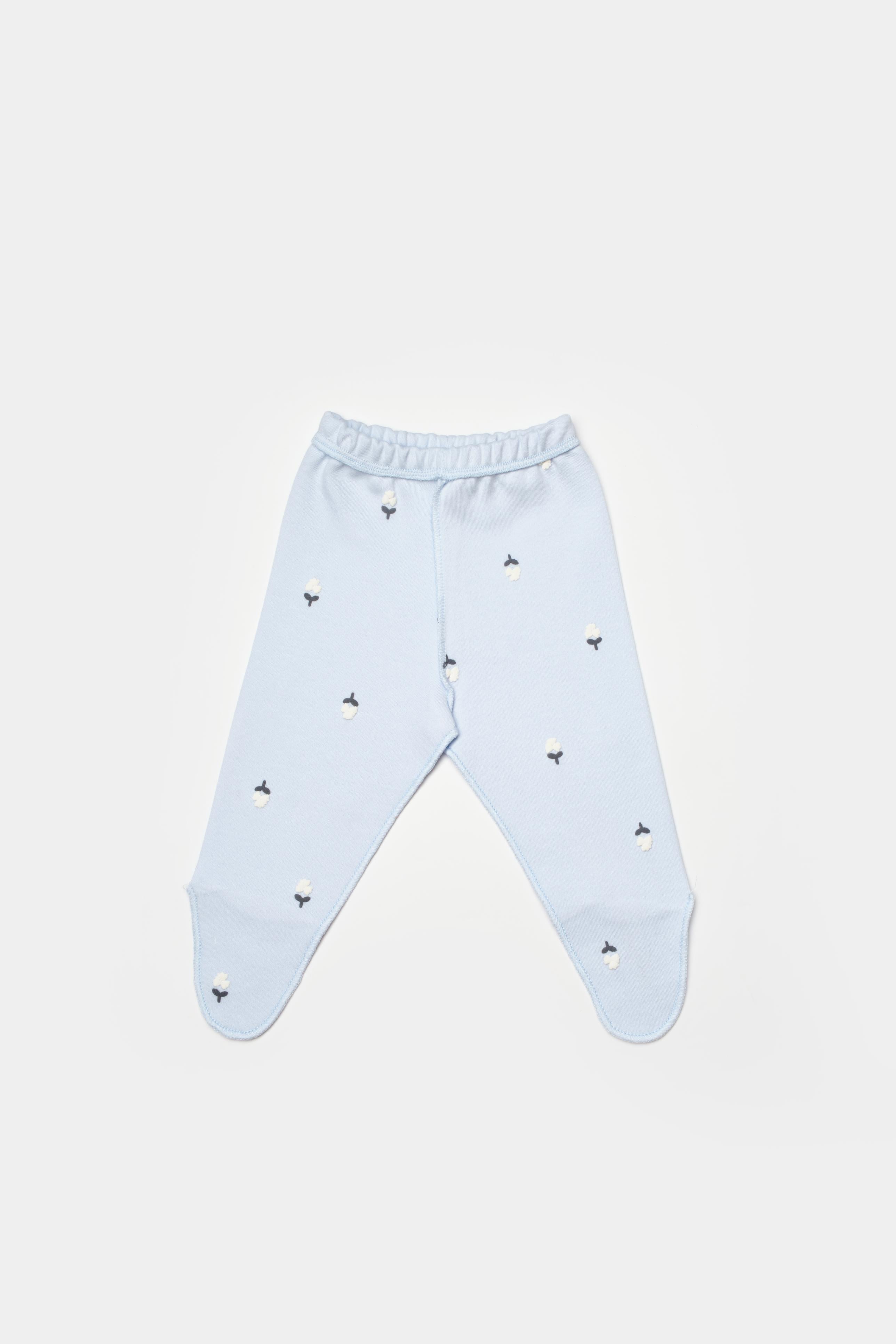 GOTS sertifikalı, organik pamuklu Love Floral temalı prematüre unisex pantalon içerir. Yenidoğanlar için yumuşak ve doğal dokulu.