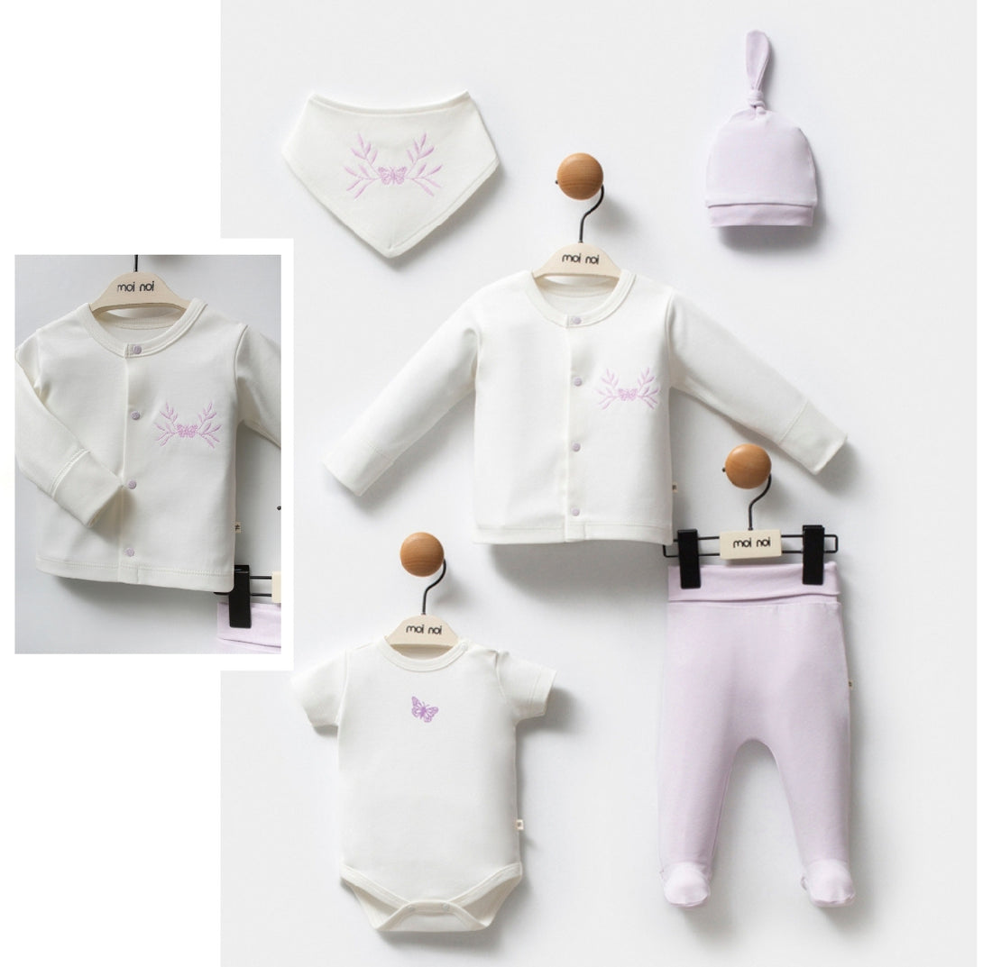 OEKO-TEX Certified, Organic, Baby Girl 5-Piece Butterfly 0-3 Months Set