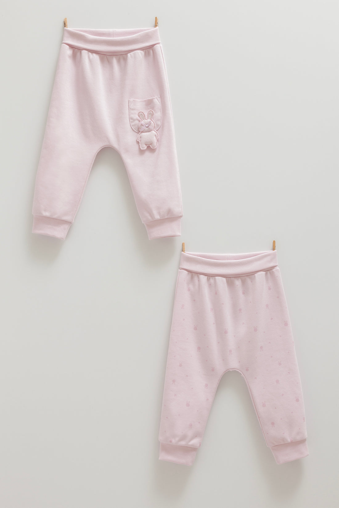 OEKO-TEX Sertifikalı, %100 Pamuk 2’liTavşanlı Kız Bebek Alt Takım, Yumuşak &amp; Konforlu, 9-24 Ay