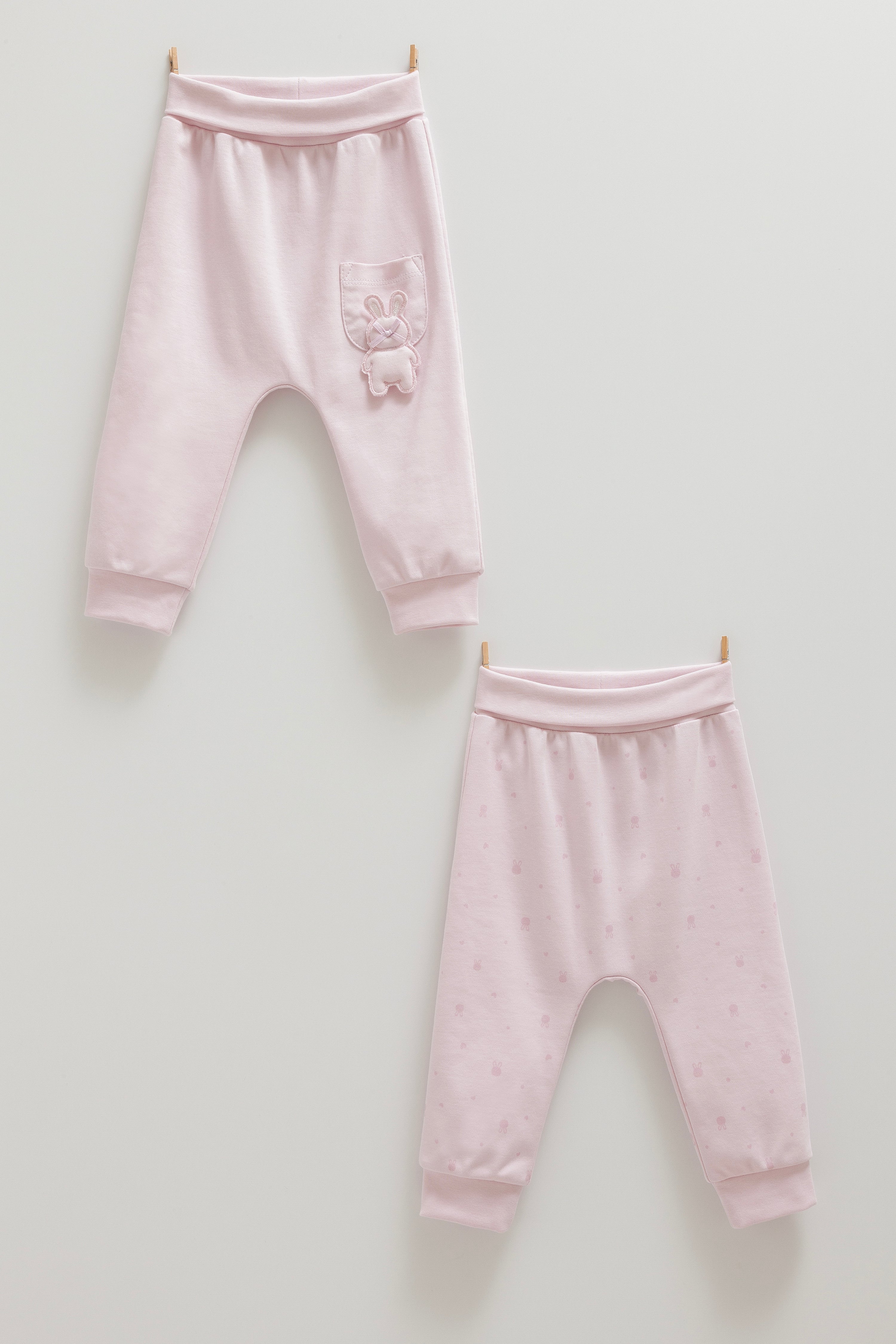 OEKO-TEX, 100% Cotton, 2-Piece Rabbit Design Baby Girl Bottom Set, 9-24 Months