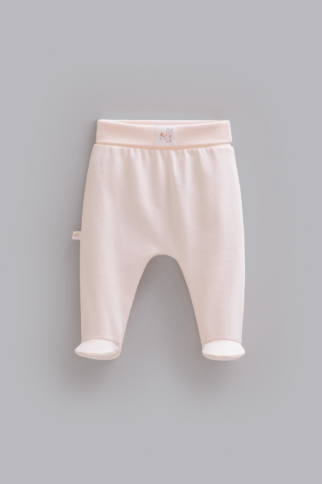 Morelish açık pembe, geniş bel bantlı, patikli bebek altı.