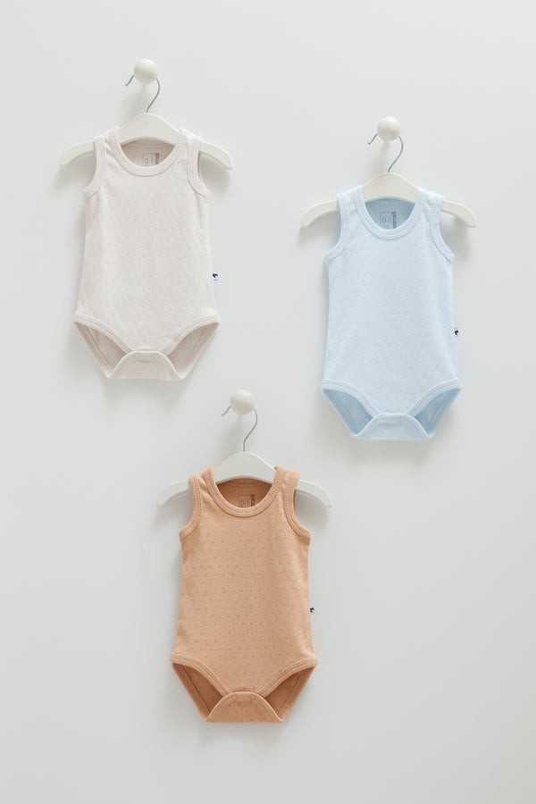 OEKO-TEX, % 100 Pamuk, Jakarlı, Kolsuz, Erkek Bebek 3'lü Body, 0-9 Ay