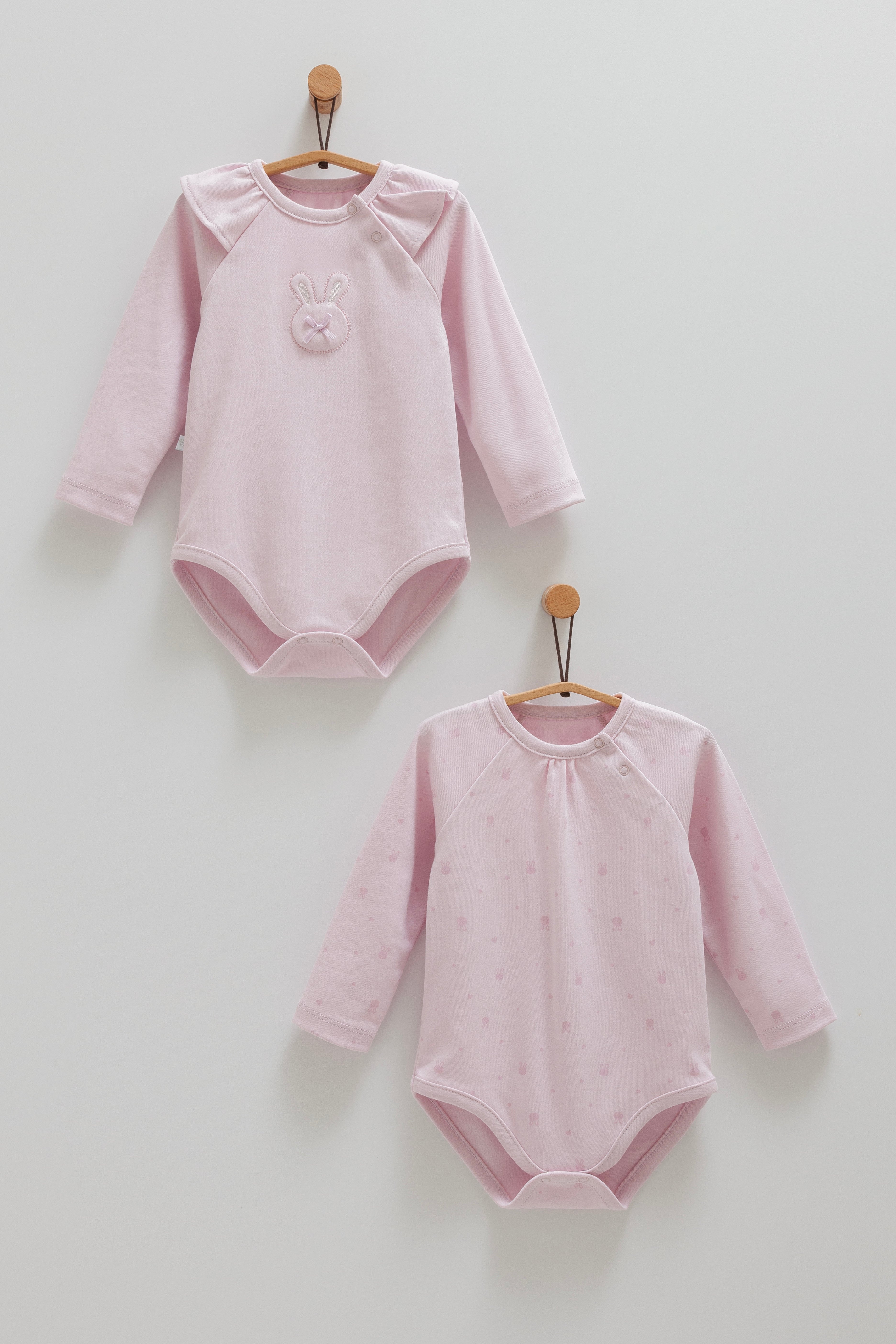 OEKO-TEX Sertifikalı, %100 Pamuk,  2’li Tavşanlı Kız Bebek Body Takımı, 9-24 Ay