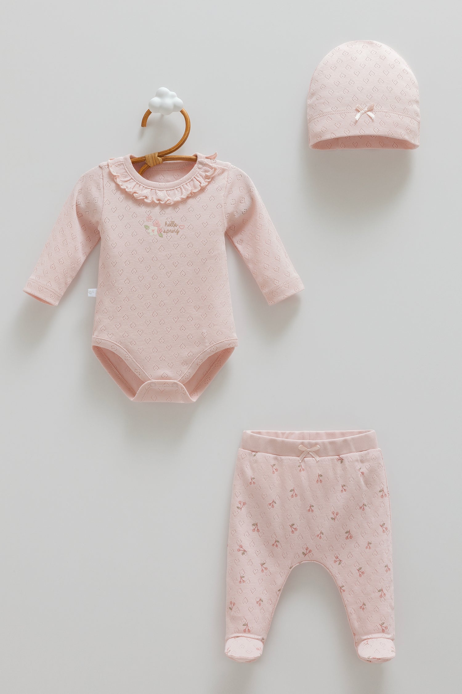 OEKO-TEX, %100 Pamuk, Jakarlı 3’lü Kız Bebek Takımı, Yenidoğan, 0-9 Ay