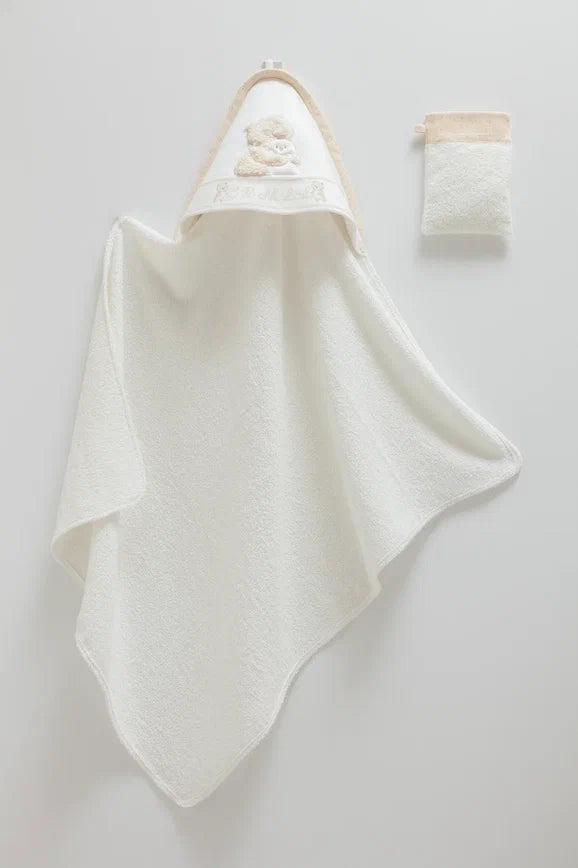 OEKO-TEX,Pamuklu,Kapüşonlu Ayıcıklı Bebek Havlu Seti, 82X90