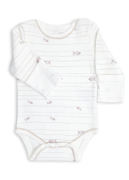 GOTS Certified, Organic, Clean and Safe Sterile Unisex Fish Patterned Baby Bodysuit