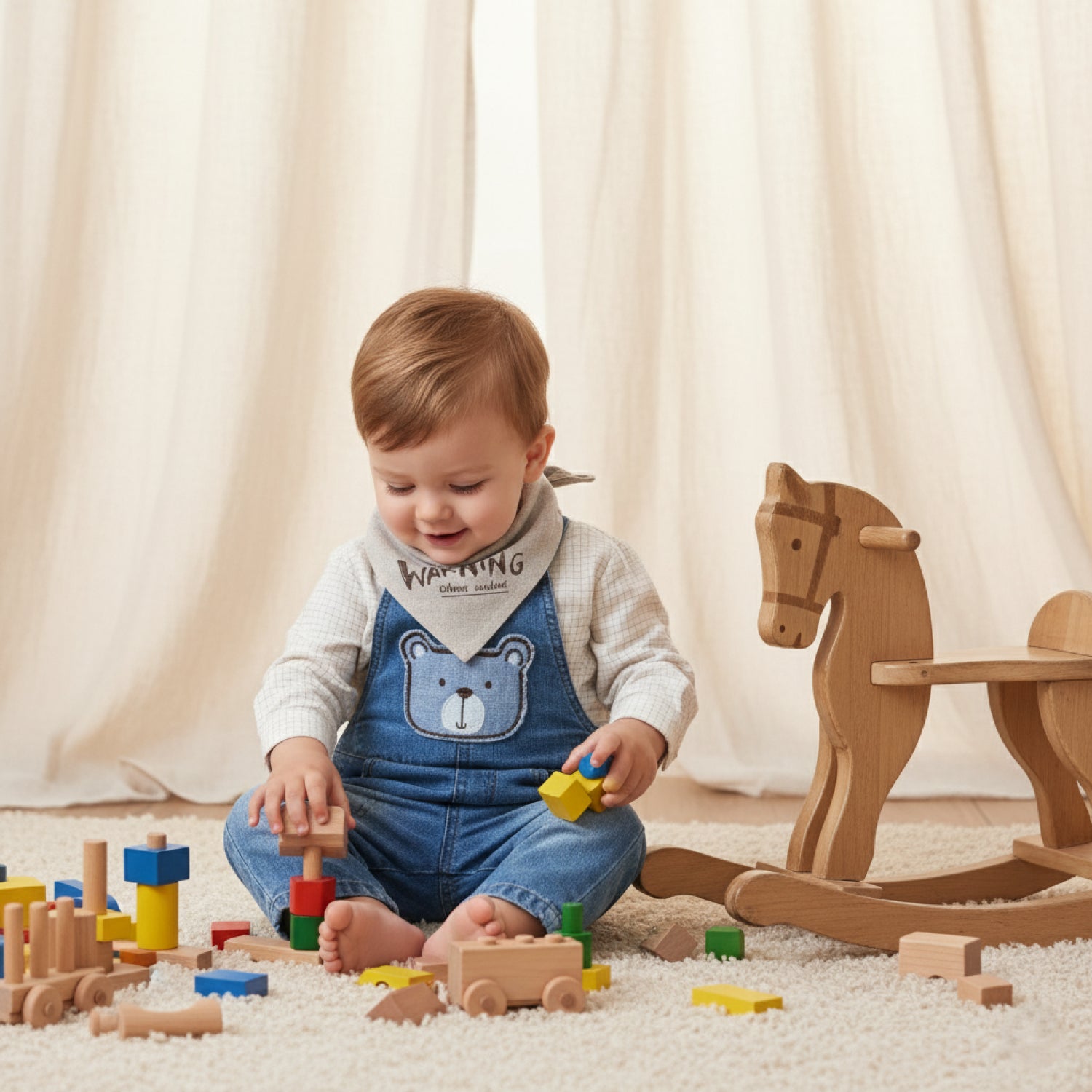 Pamuklu Bebek Denim Tulum Takım , 6-18 Ay