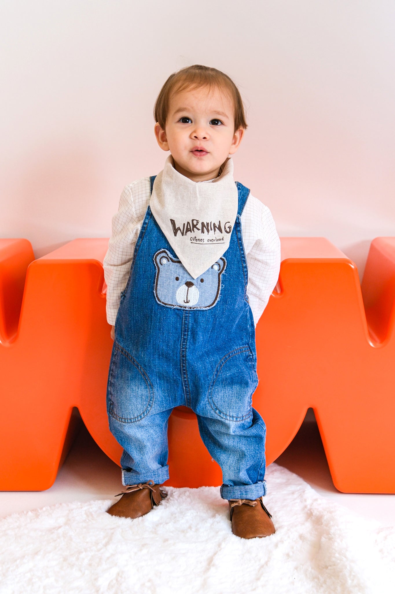 Pamuklu Bebek Denim Ayı Desenli Tulum Takım , 6-18 Ay