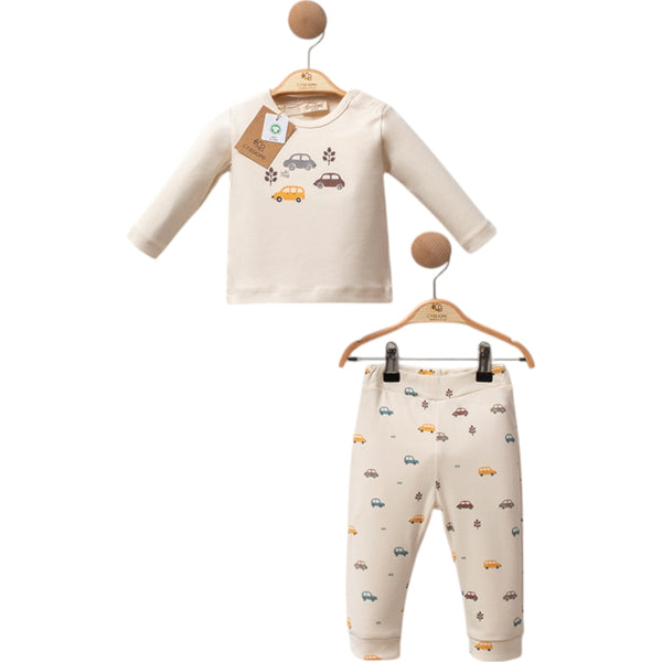 GOTS, Organik, Araba Desenli, Erkek Bebek, 2'li Takım, 6-12 Ay