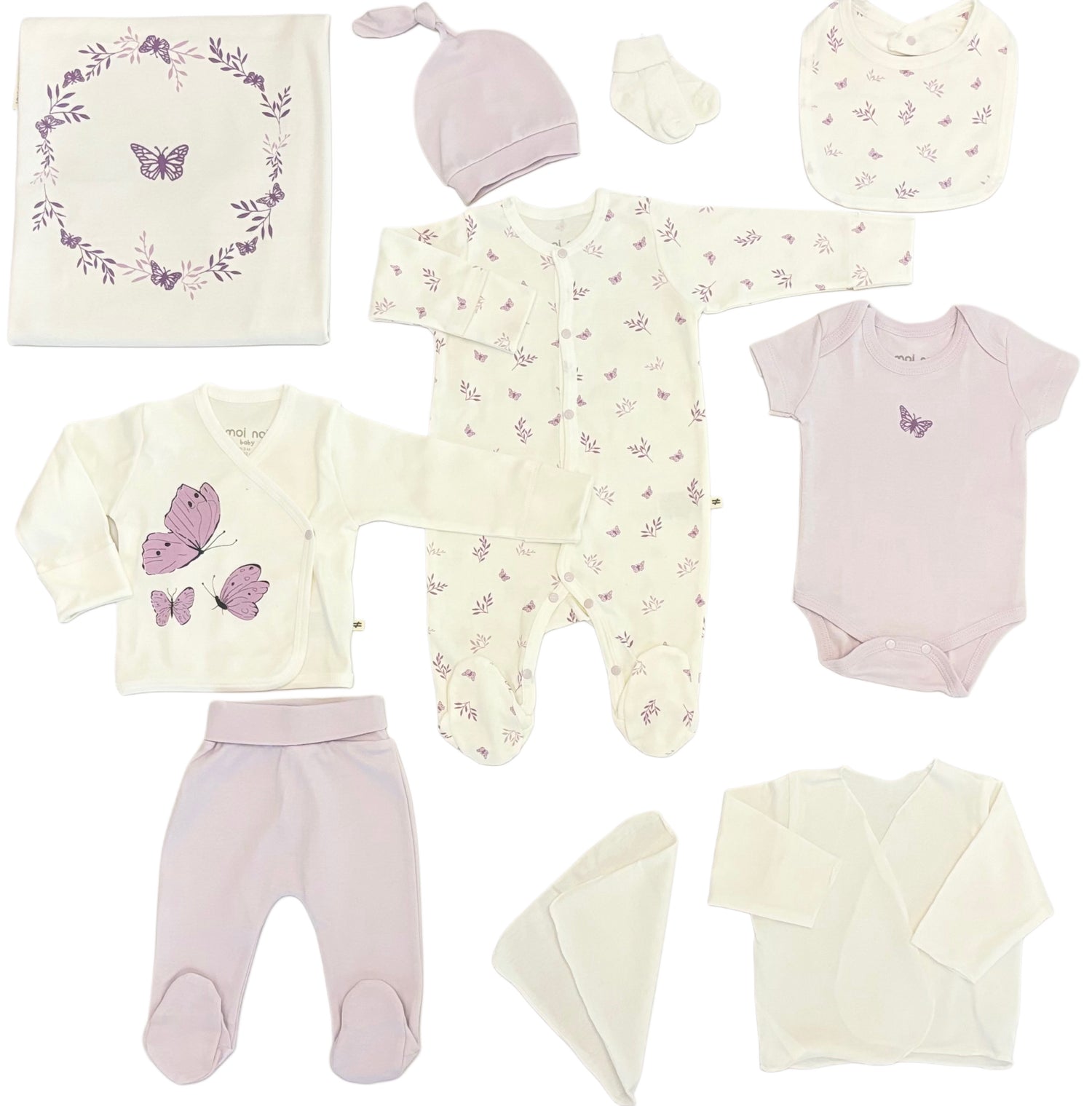 OEKO-TEX Certified, Organic, Baby Girl, Butterfly, 10-Piece Hospital Exit Set
