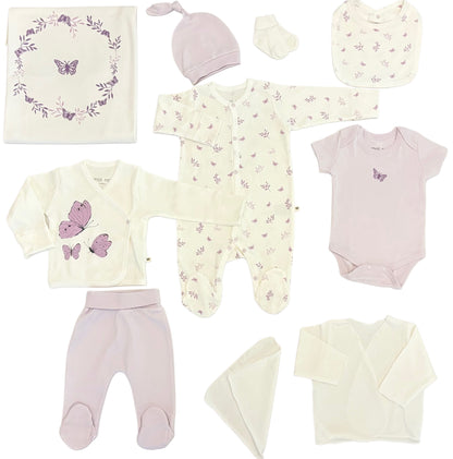 OEKO-TEX Certified, Organic, Baby Girl, Butterfly, 10-Piece Hospital Exit Set