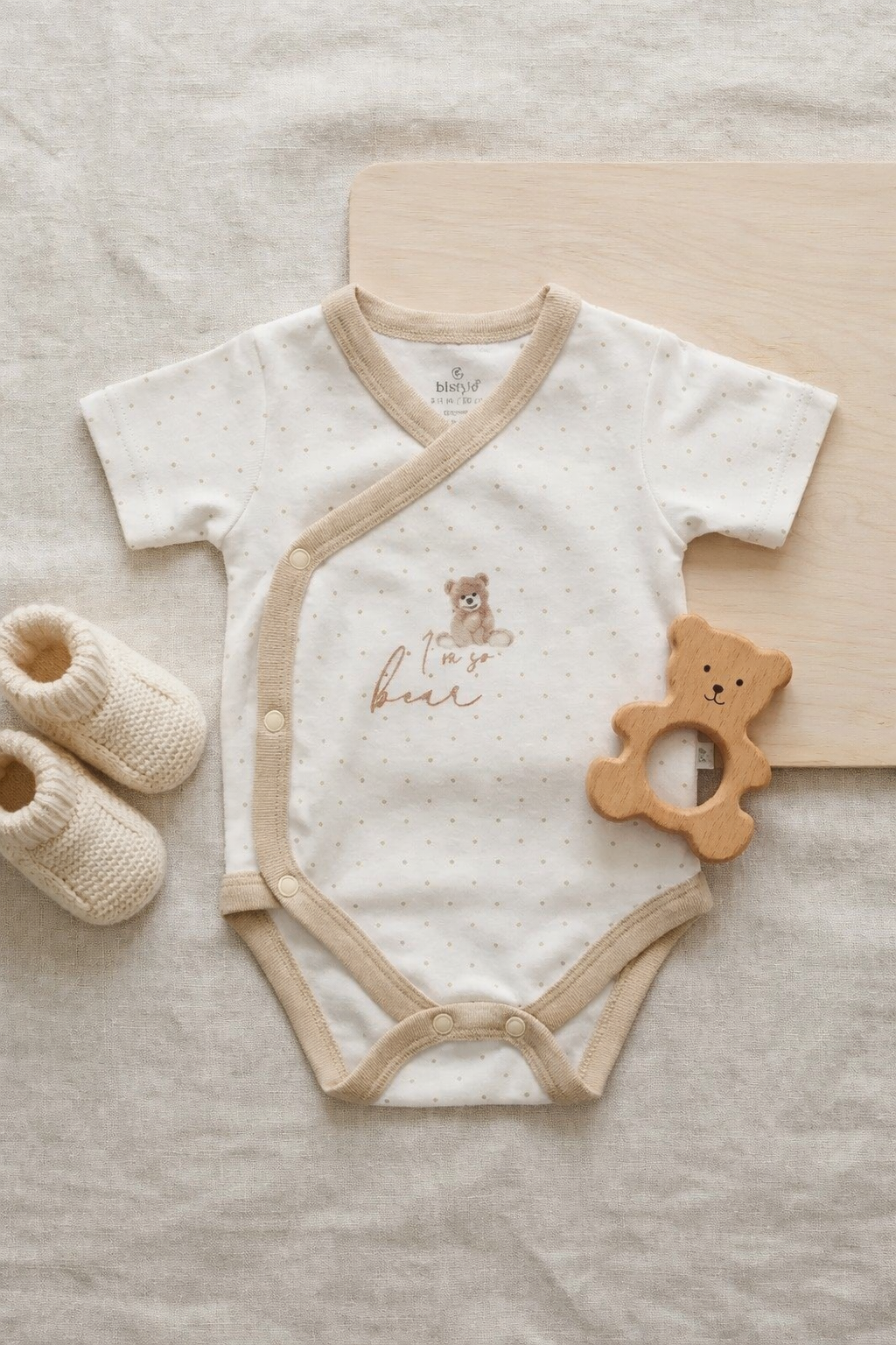 GOTS, Organik Pamuk, Kısa Kollu Kruvaze Body, Yenidoğan, 0-6 Ay