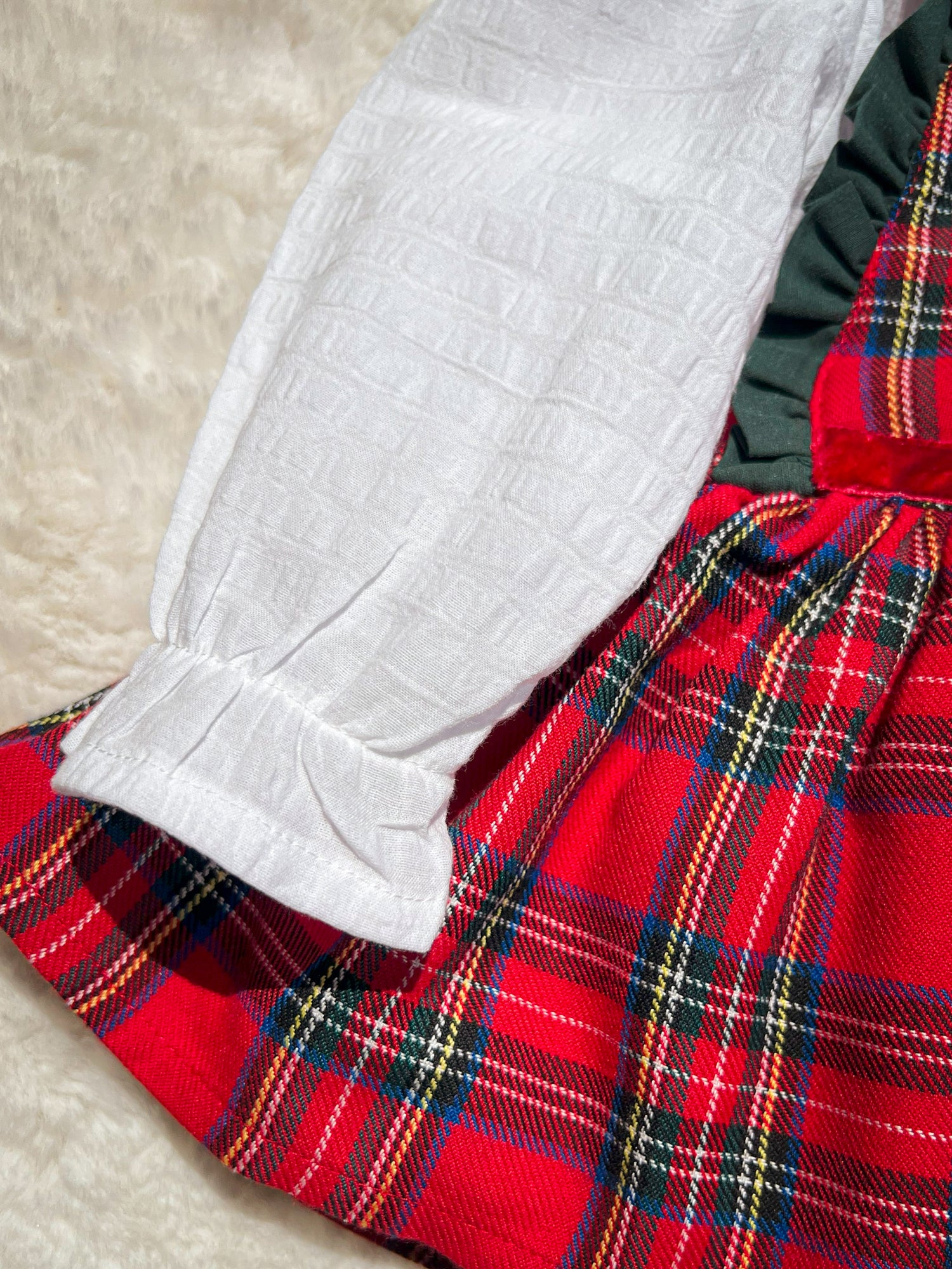 Yılbaşı, Ekose Desenli Elbise Tulum – Uzun Kollu, Fırfır Yakalı Kız Çocuk, 6-24 AY