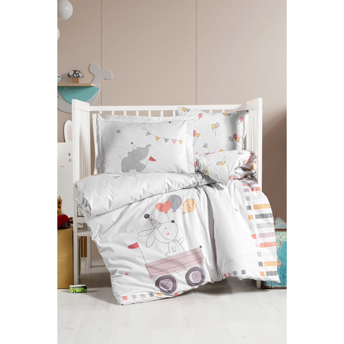 OEKO-TEX Sertifikalı, %100 Pamuk, Unisex, Filli,  Baskılı Bebek Nevresim Takımı