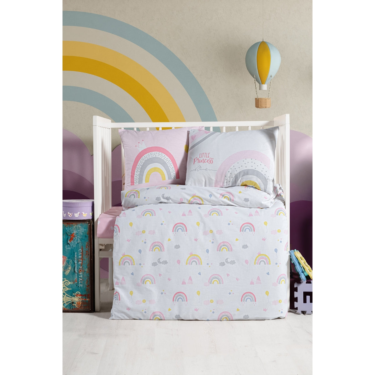OEKO-TEX Sertifikalı, %100 Pamuk, Unisex,Gökkuşağı  Park Yatak Nevresim Takımı