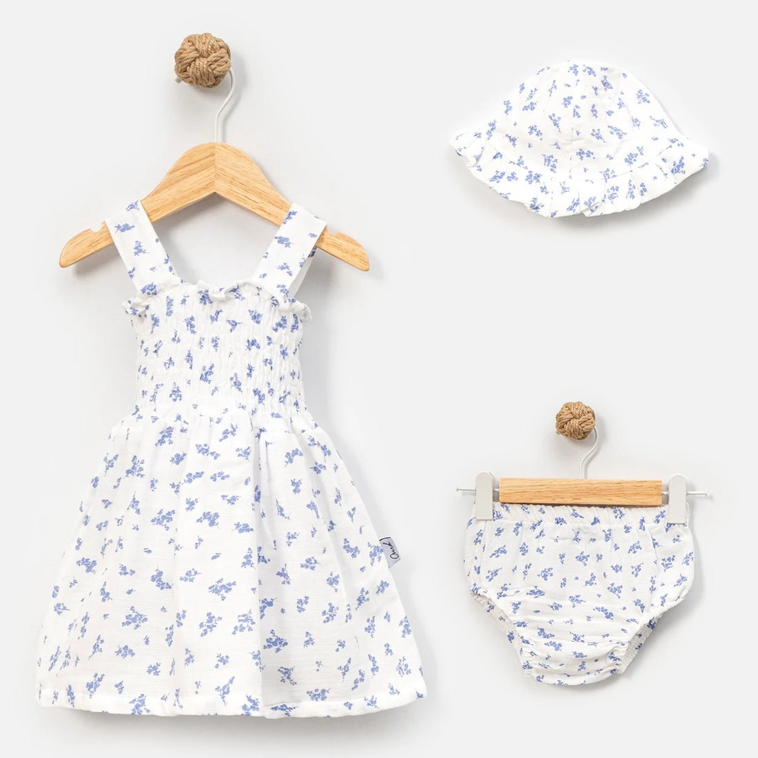 %100 Pamuklu Elbise, Şapka ve Külot Seti, 9-24 Ay