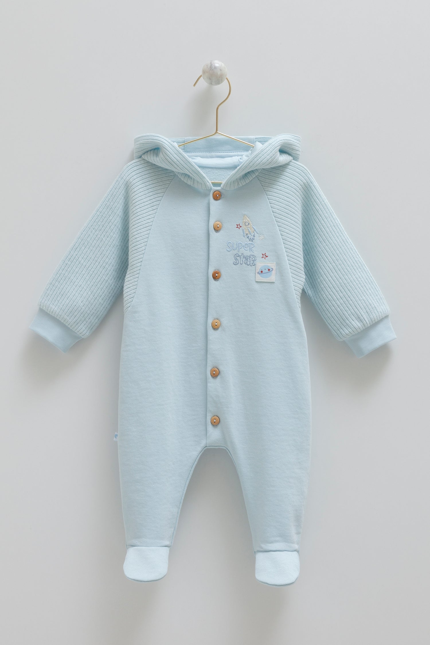 OEKO TEX Sertifikalı, %100 Pamuk, Erkek , Kapüşonlu  Tulum,  3-12 Ay