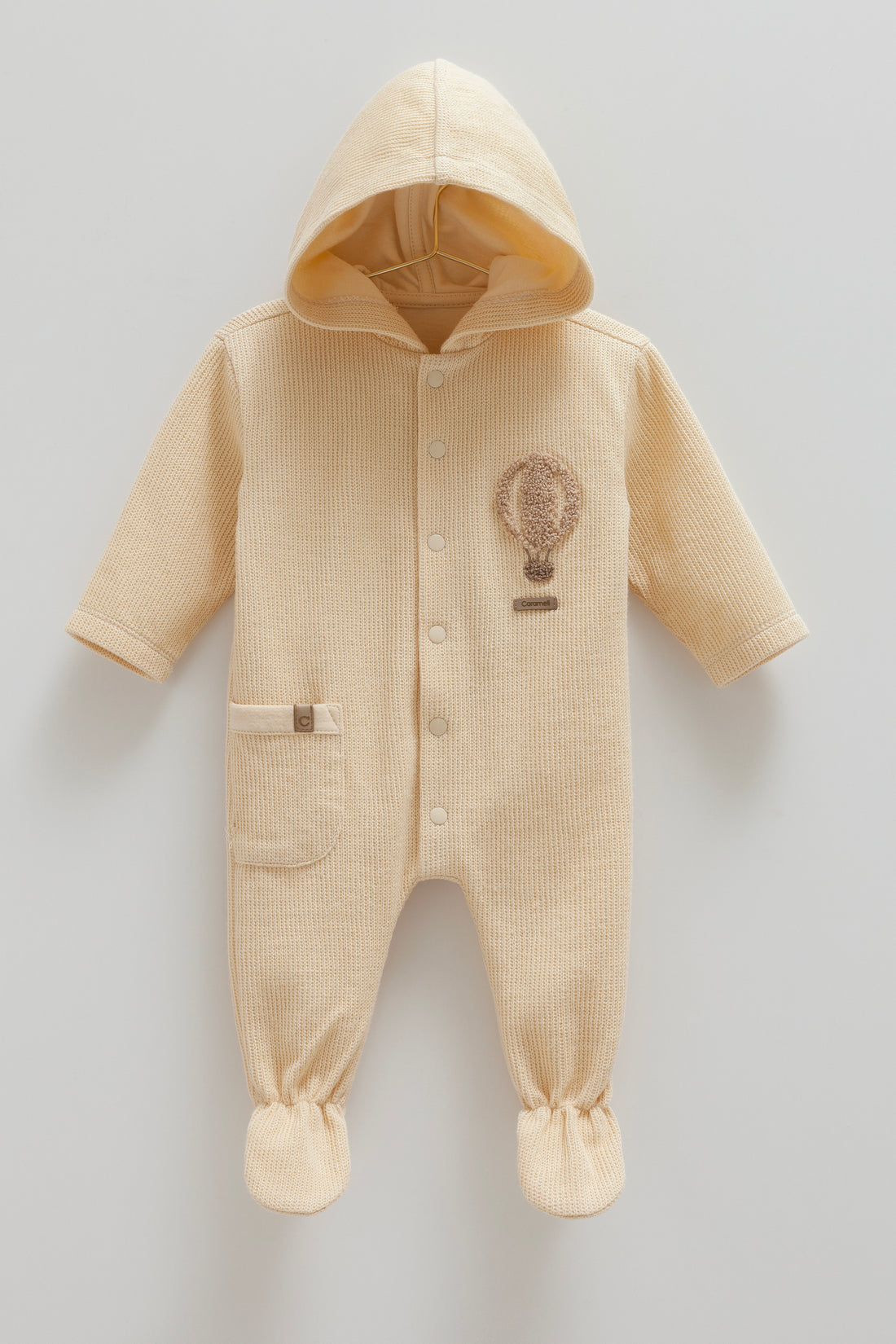 OEKO TEX Sertifikalı, %100 Pamuk, Unisex,Kapüşonlu Triko Tulum,  0-12 Ay