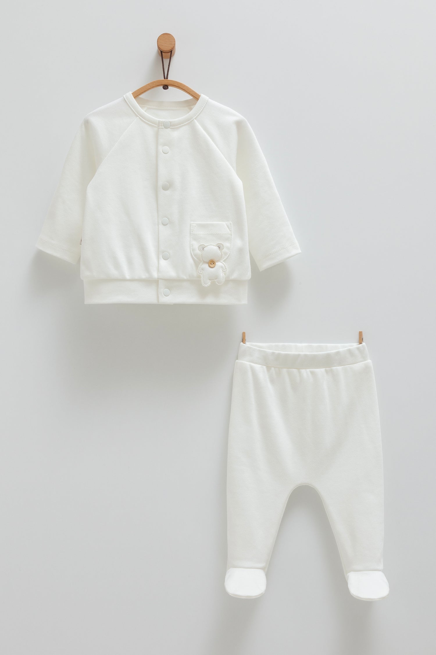 OEKO-TEX Sertifikalı, % 100 Pamuk, Unisex, Ayıcık Detaylı, 2&