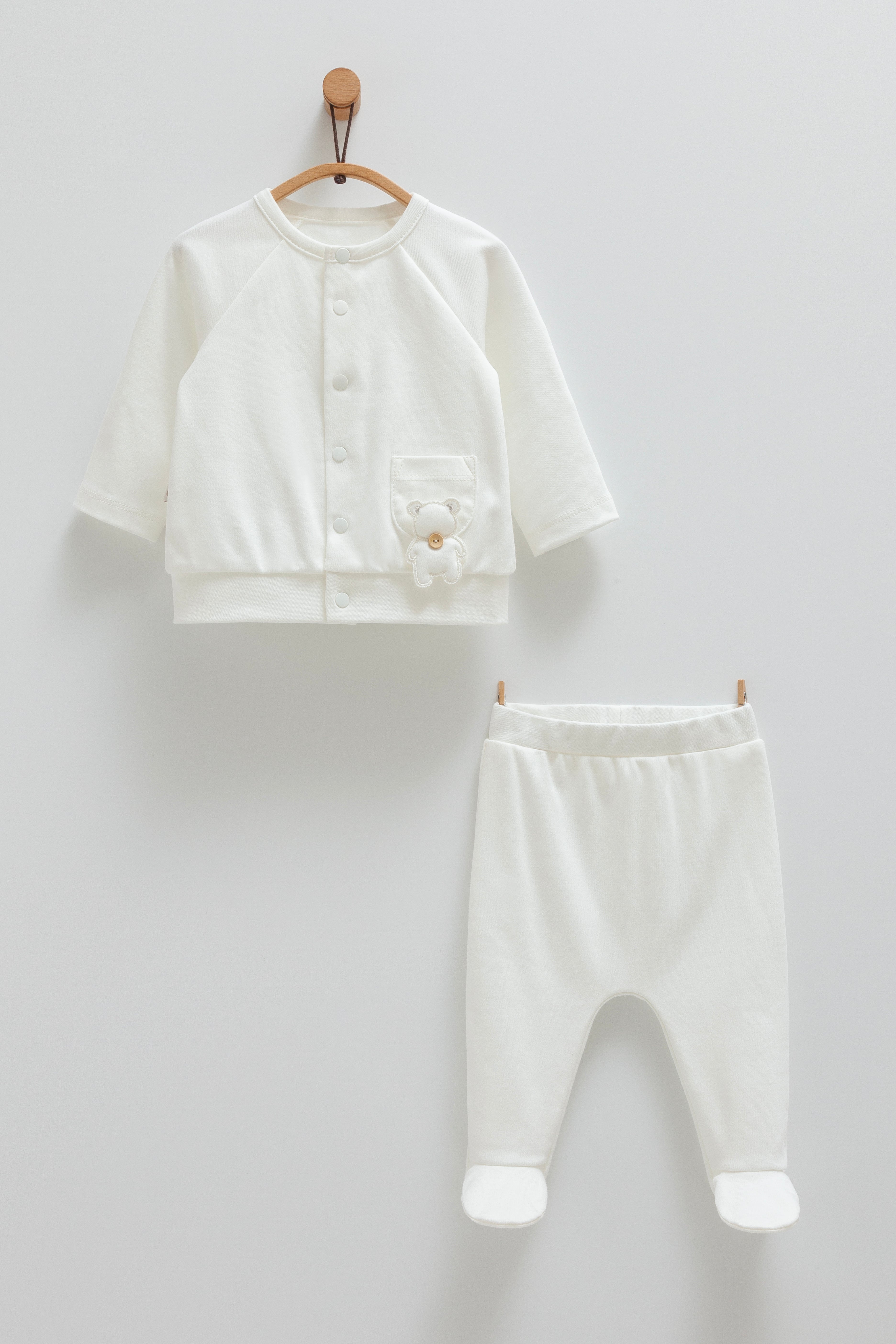 OEKO-TEX Sertifikalı, % 100 Pamuk, Unisex, Ayıcık Detaylı, 2&