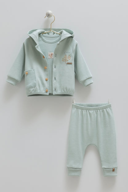 OEKO TEX Sertifikalı, Erkek, Kapüşonlu 3’lü Bebek Takım , 3–18 Ay