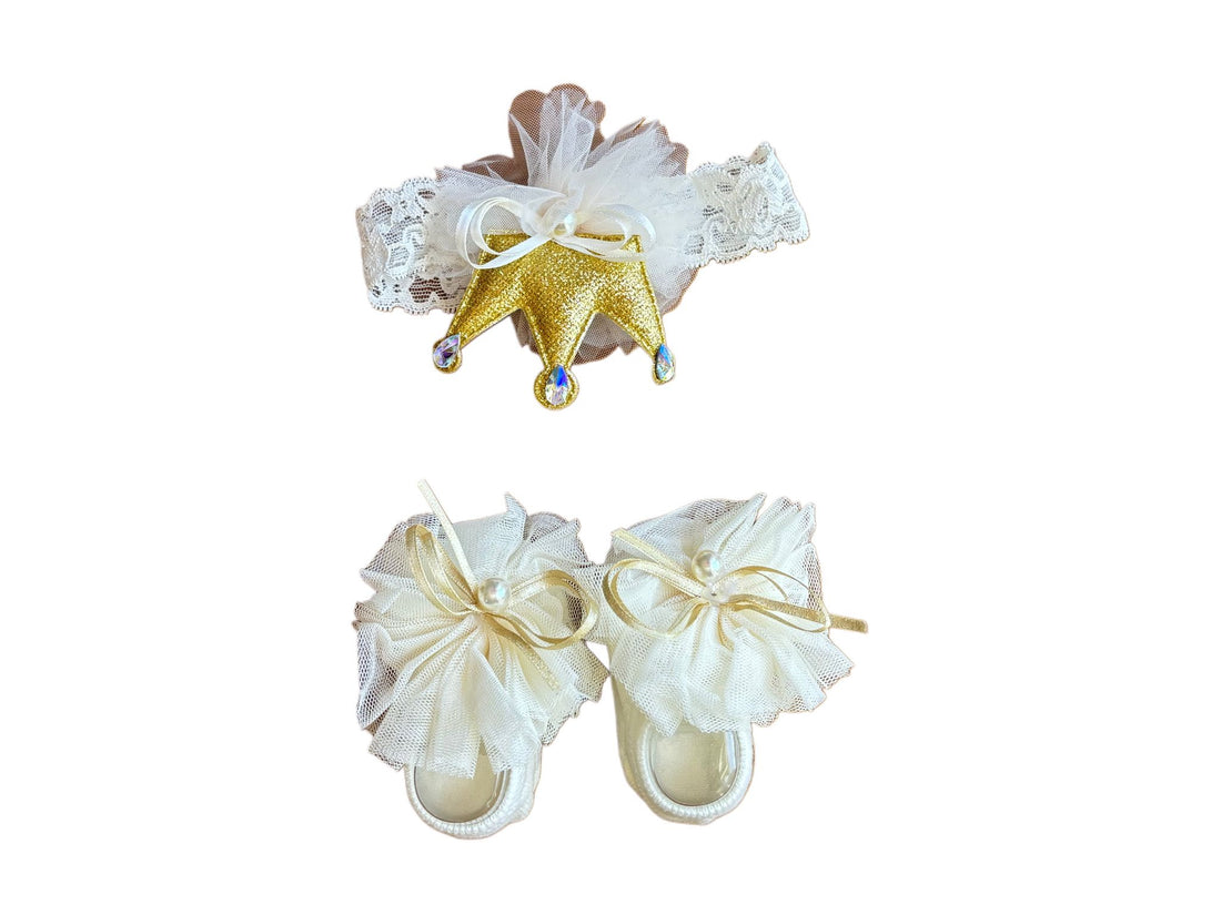 Tulle Baby Girl Booties and Crown Hairband
