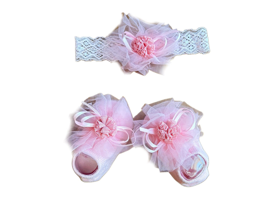 Tulle Baby Girl Booties and Flower Headband
