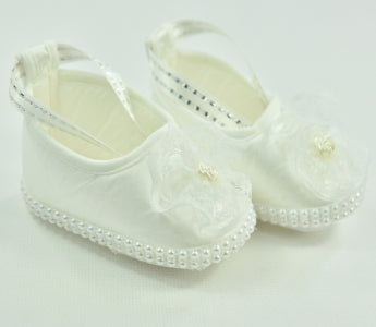 Pearly Satin Baby Girl First Step Shoes, Size 18-19