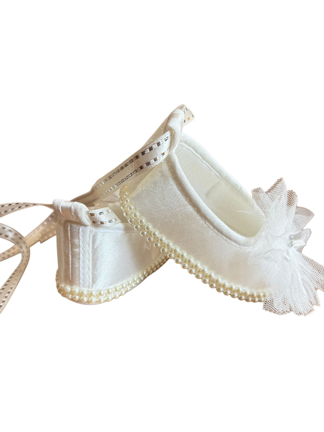 Pearly Satin Baby Girl First Step Shoes, Size 18-19