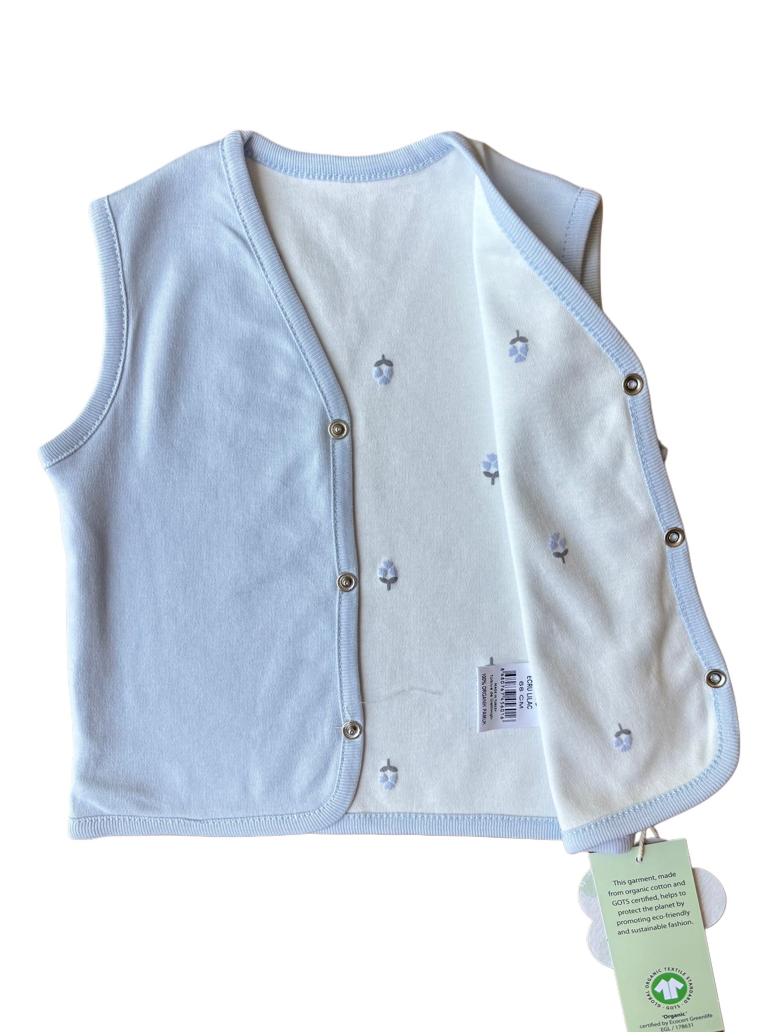 GOTS Sertifikalı, Organik, Love Floral, Unisex, Yelek, 6-36 AY