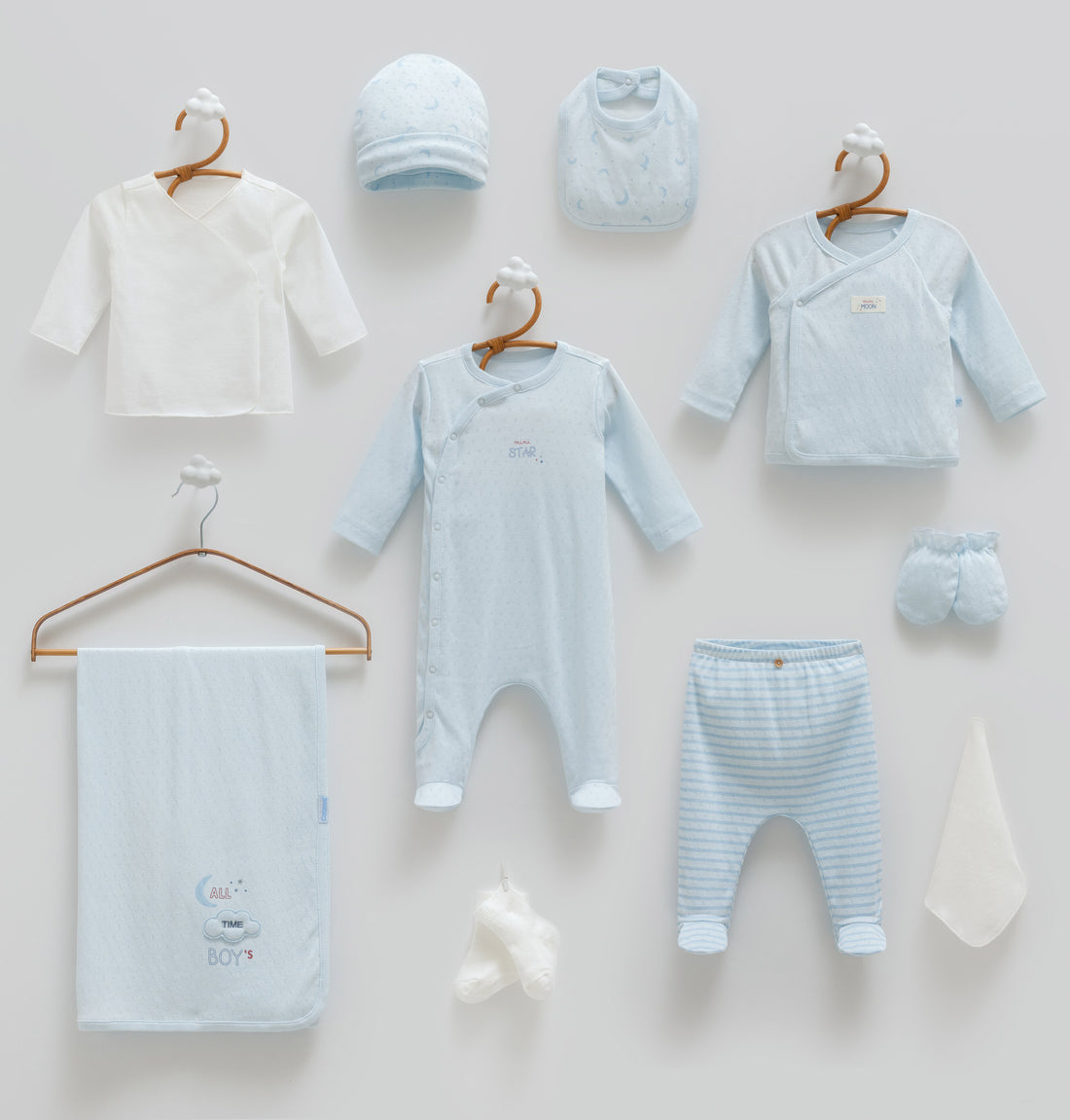 OEKO-TEX, %100 Pamuk Jakarlı Erkek 10’lu Hastane Çıkışı, Yenidoğan, 0-3 Ay