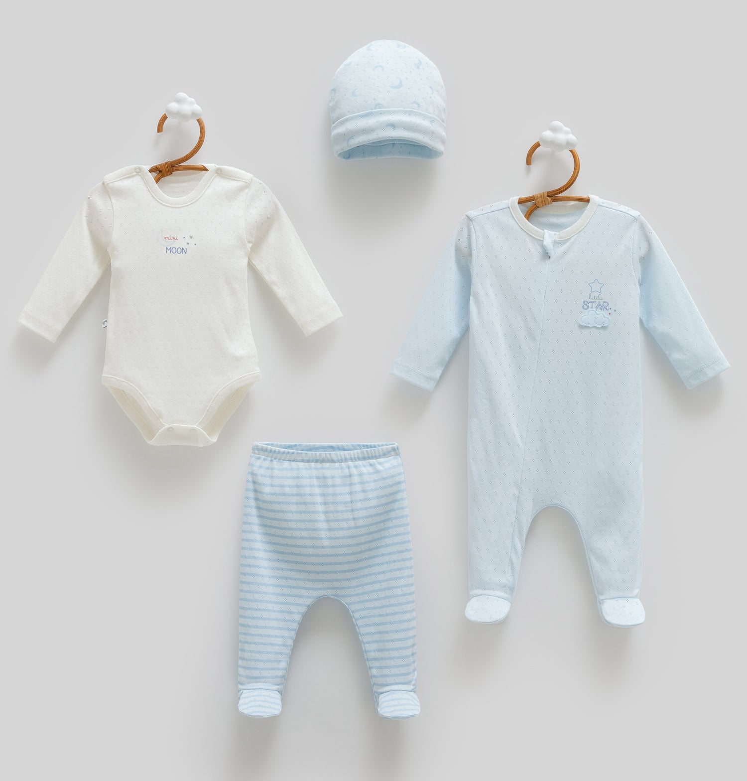 OEKO-TEX, %100 Pamuk Jakarlı Erkek 4’lü Hastane Çıkışı, Yenidoğan,0-3 Ay