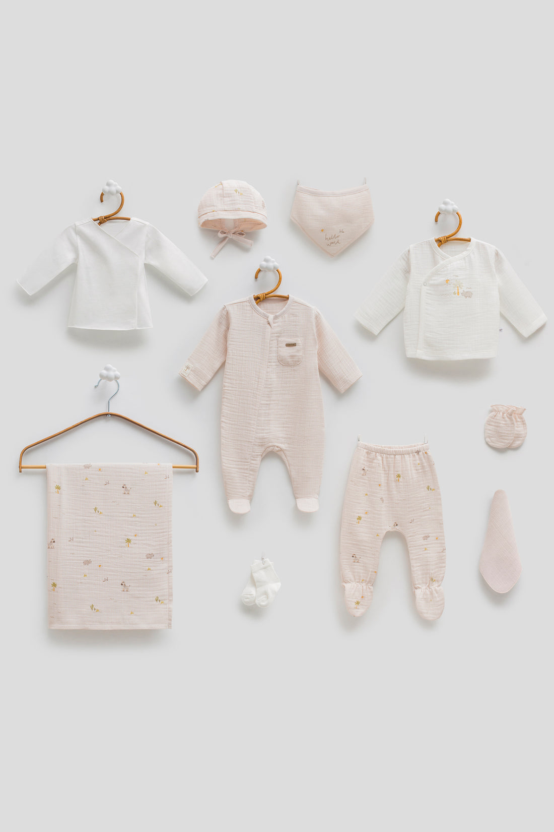 OEKO-TEX, %100 Pamuk, Müslin 10’lu Hastane Çıkışı, Yenidoğan, 0-3 Ay