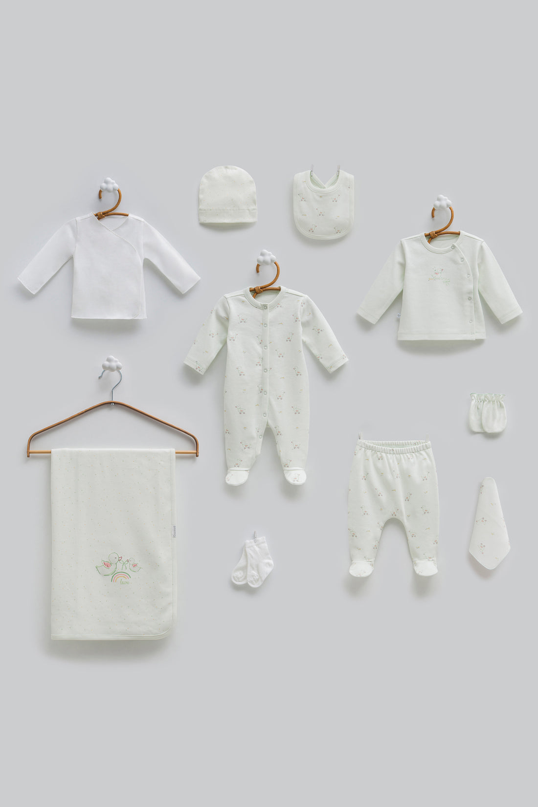 OEKO-TEX, %100 Pamuk, Unisex 10’lu Hastane Çıkışı, Yenidoğan, 0-3 Ay