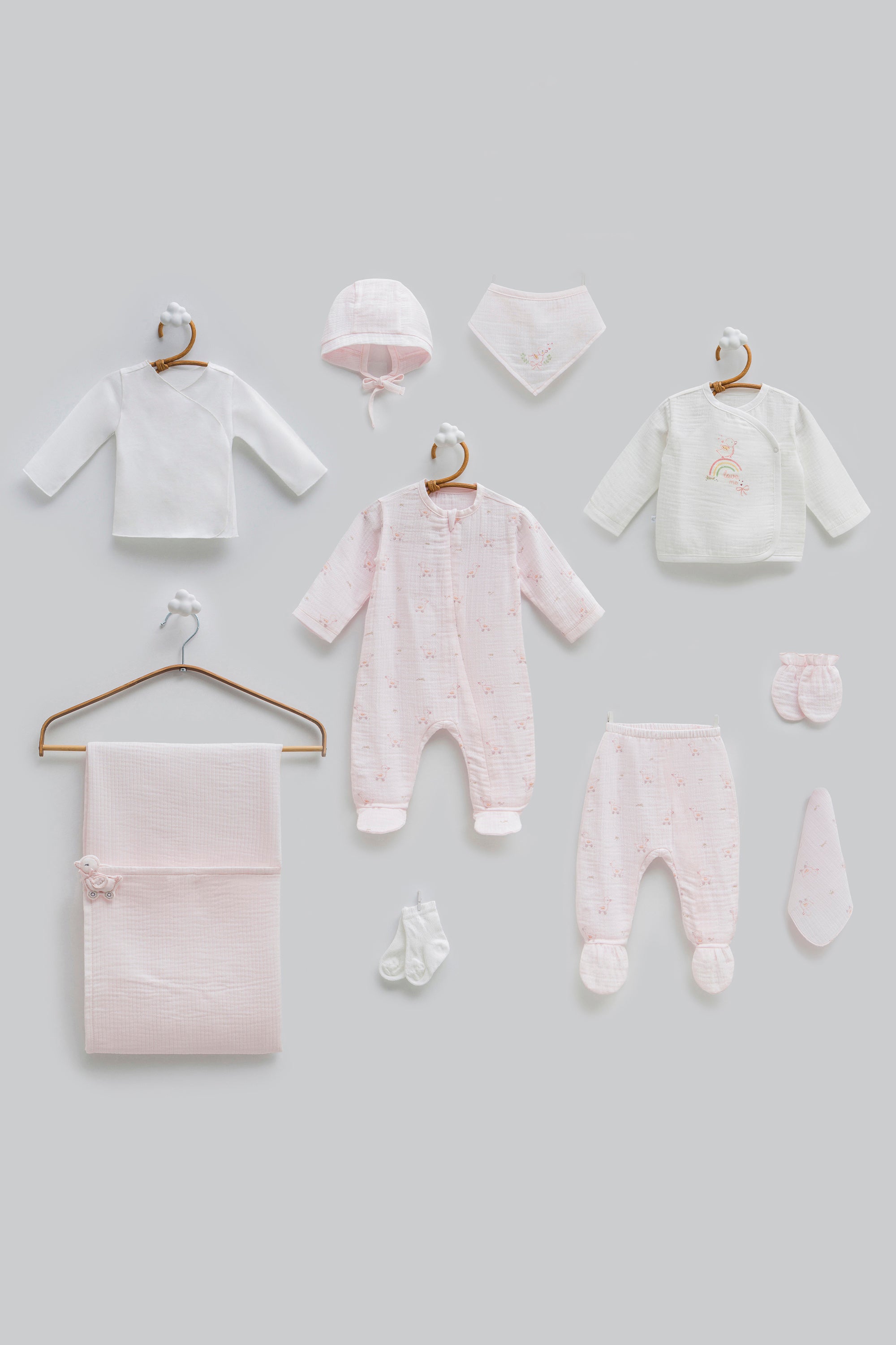 OEKO-TEX, %100 Pamuk, Müslin Kız 10’lu Hastane Çıkışı, Yenidoğan, 0-3 Ay