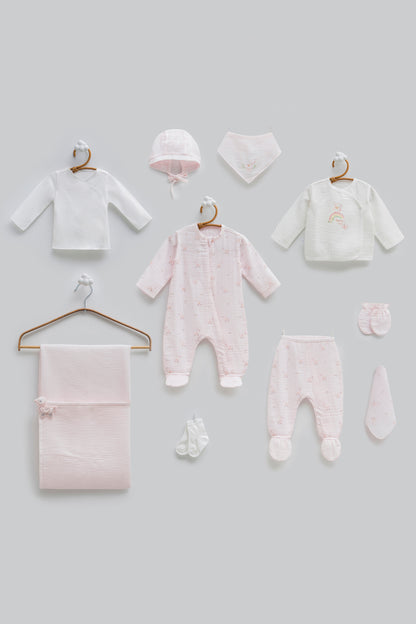 OEKO-TEX, %100 Pamuk, Müslin Kız 10’lu Hastane Çıkışı, Yenidoğan, 0-3 Ay