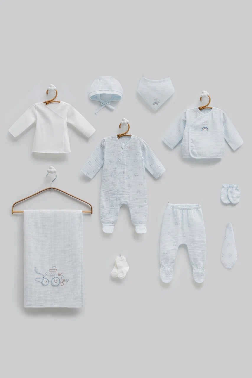 OEKO-TEX, %100 Pamuk, Müslin Erkek 10’lu Hastane Çıkışı, Yenidoğan, 0-3 Ay