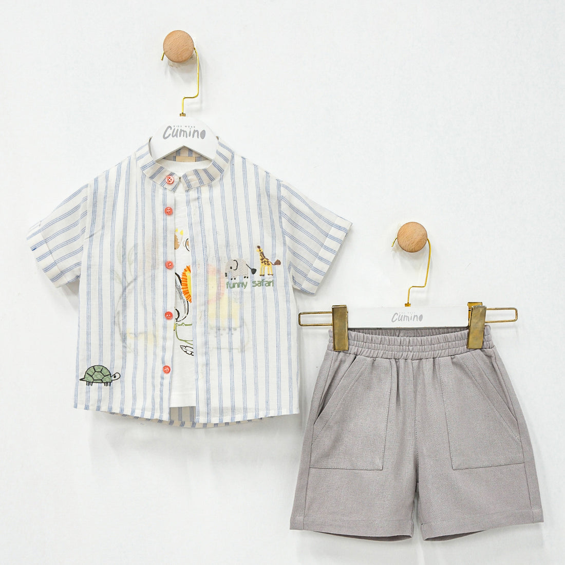 Erkek Bebek 3’lü Safari Takım, %100 Pamuk,6–24 Ay
