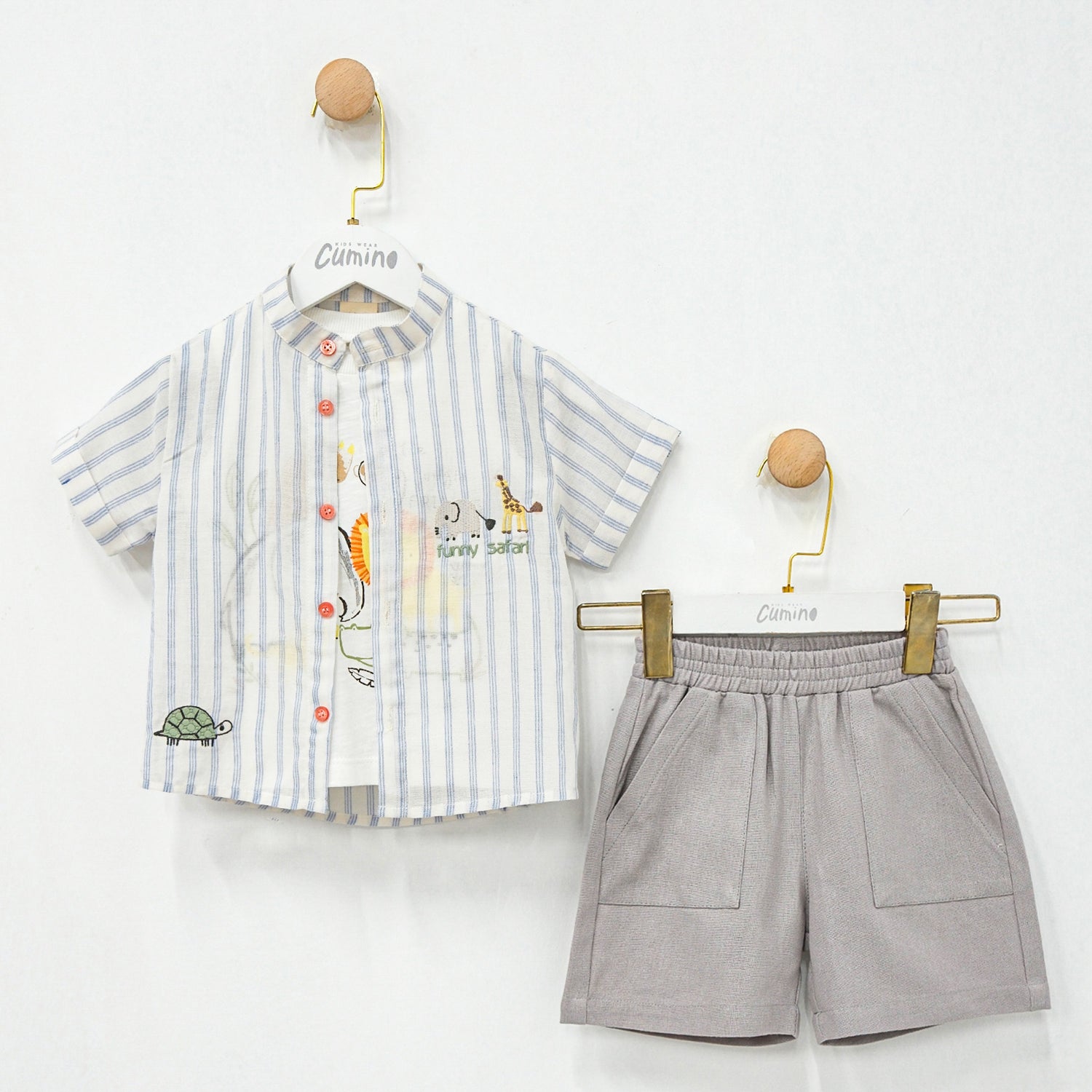 Erkek Bebek 3’lü Safari Takım, %100 Pamuk,6–24 Ay
