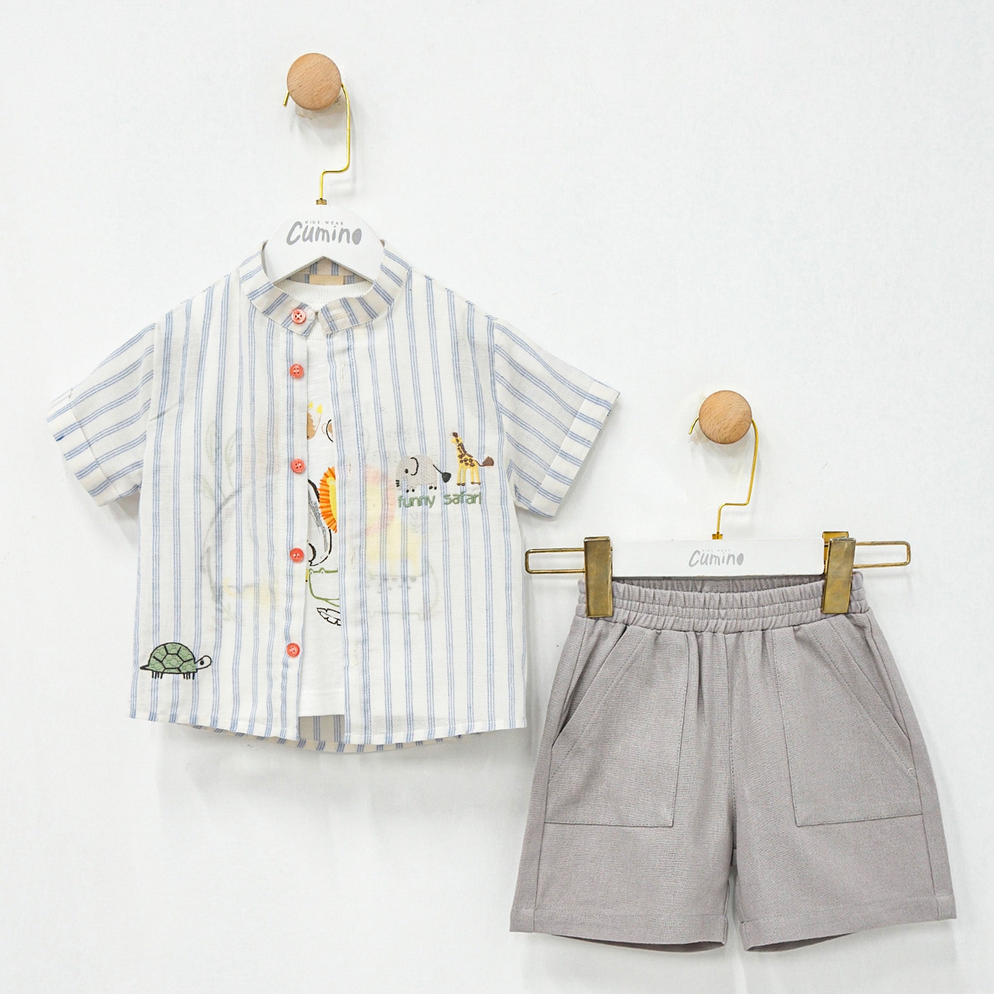 Erkek Bebek 3’lü Safari Takım, %100 Pamuk,6–24 Ay