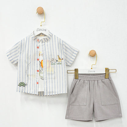 Erkek Bebek 3’lü Safari Takım, %100 Pamuk,6–24 Ay