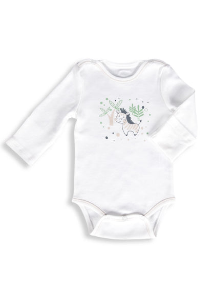 GOTS Sertifikalı, Organik, Temiz ve Güvenli Steril Unisex Zebra Desenli Bebek Body
