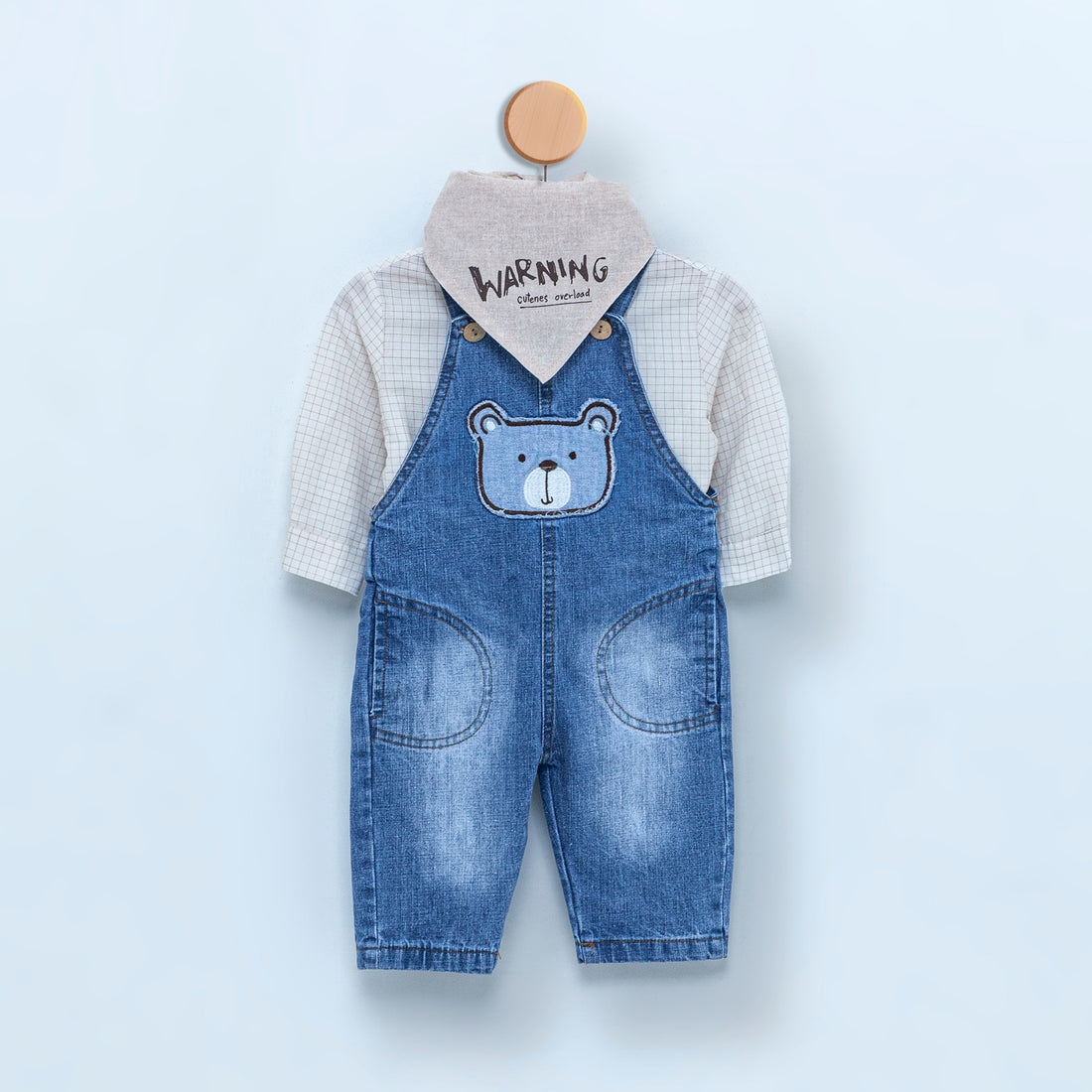 Cotton Baby Denim Bear Patterned Overalls Set, 6-18 Months