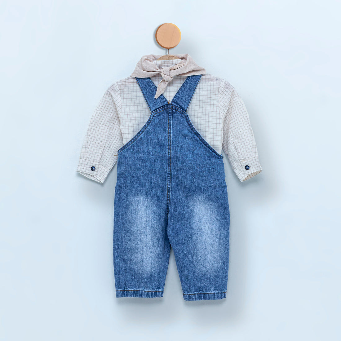 Cotton Baby Denim Bear Patterned Overalls Set, 6-18 Months