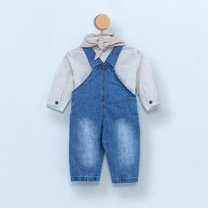 Pamuklu Bebek Denim Ayı Desenli Tulum Takım , 6-18 Ay