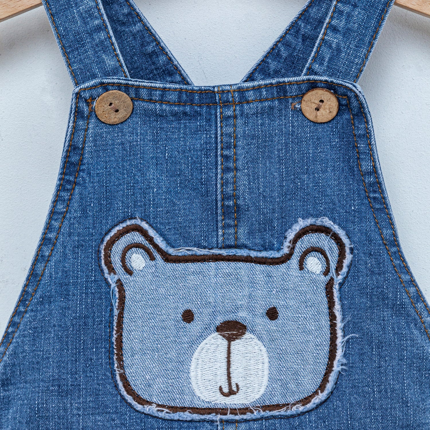 Pamuklu Bebek Denim Ayı Desenli Tulum Takım , 6-18 Ay