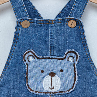Pamuklu Bebek Denim Ayı Desenli Tulum Takım , 6-18 Ay