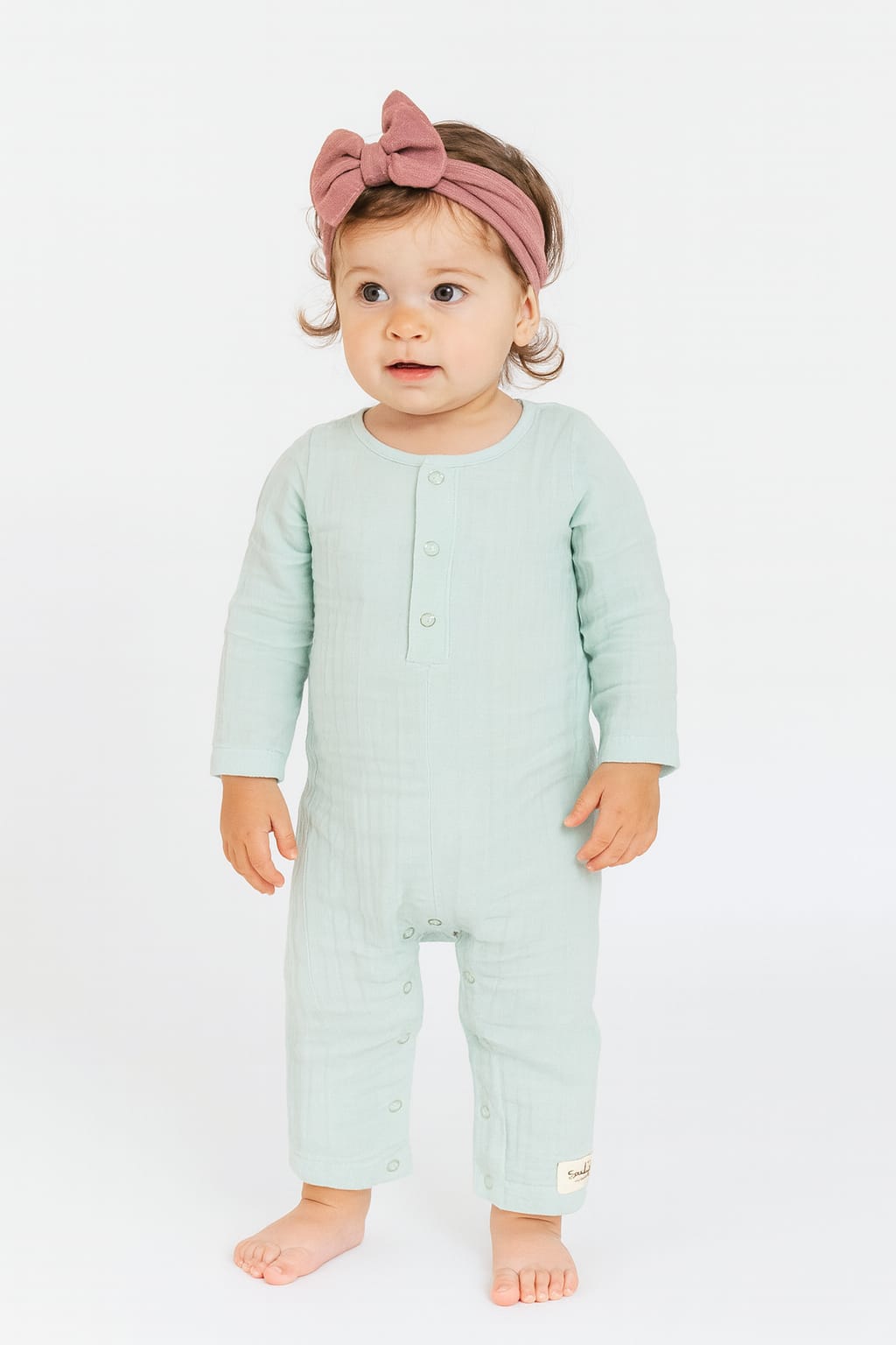 GOTS Sertifikalı, Organik, 4 Kat Müslin, Uzun Kollu Unisex Tulum, 0-24 Ay